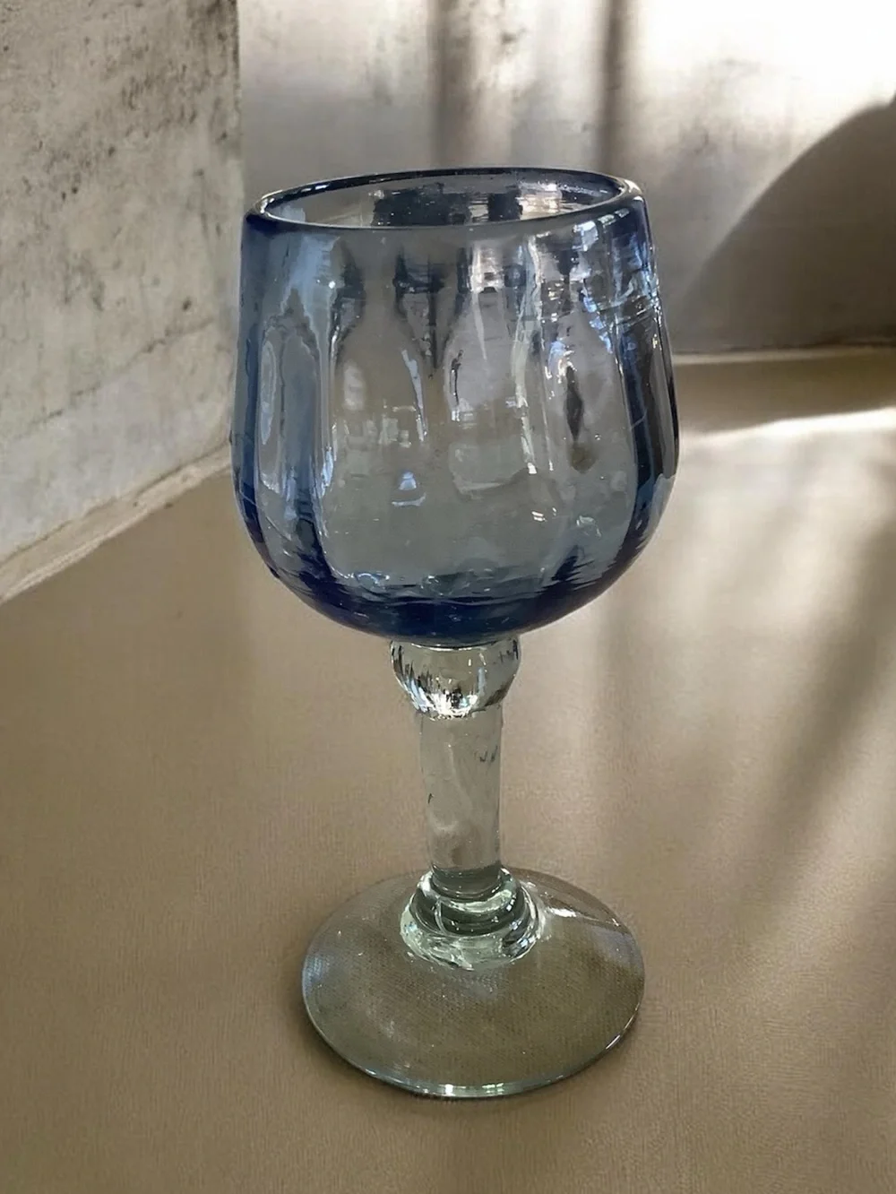 Blue Handblown Goblet Wine Glass
